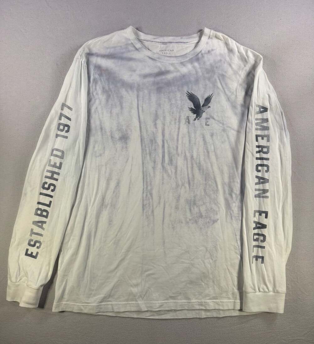 American Eagle Super Soft Long-Sleeve T-Shirt Size L White Graphic